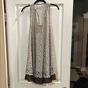 Elegant Sleeveless Floral Dress/Tunic - Brown and Cream